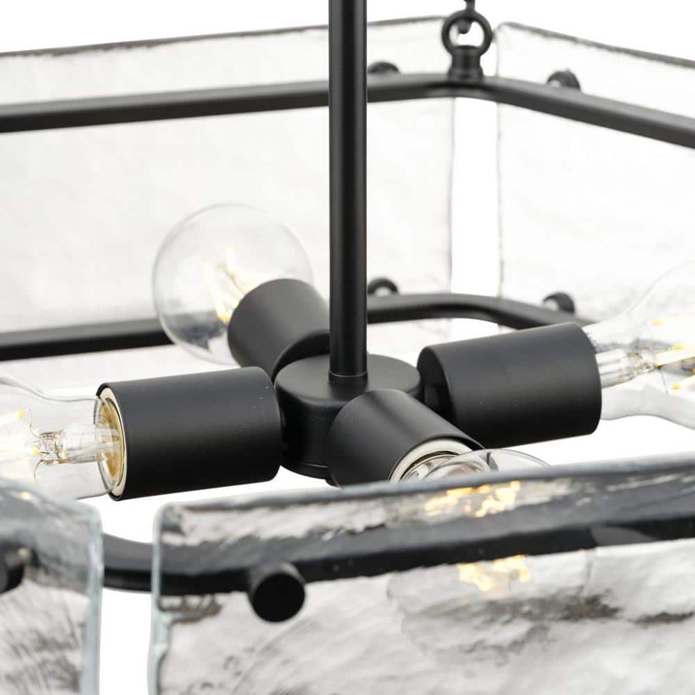 Progress Lighting Rivera 20.5 in. 4-Light Matte Black Luxe Industrial Chandelier with Textured Glass