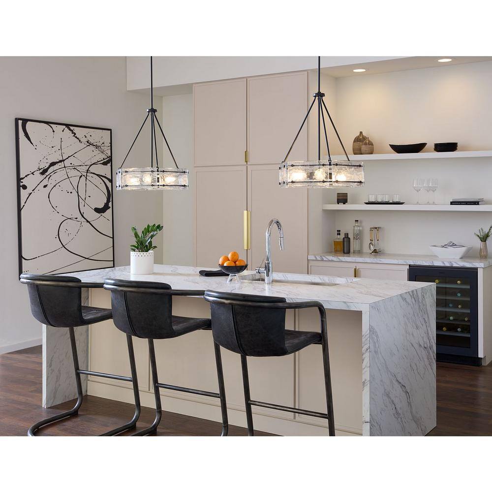 Progress Lighting Rivera 20.5 in. 4-Light Matte Black Luxe Industrial Chandelier with Textured Glass