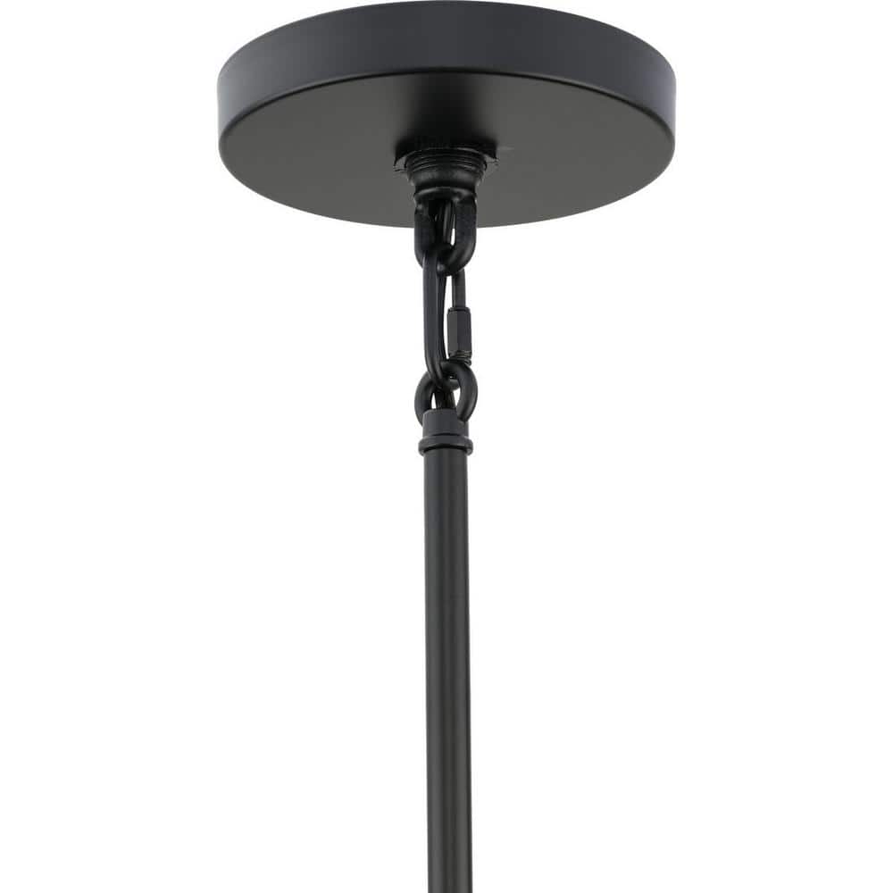 Progress Lighting Rivera 20.5 in. 4-Light Matte Black Luxe Industrial Chandelier with Textured Glass