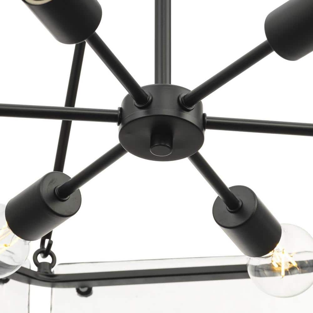 Progress Lighting Rivera 30 in. 6-Light Matte Black Luxe Industrial Chandelier with Textured Glass