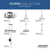 Progress Lighting Rivera 30 in. 6-Light Matte Black Luxe Industrial Chandelier with Textured Glass