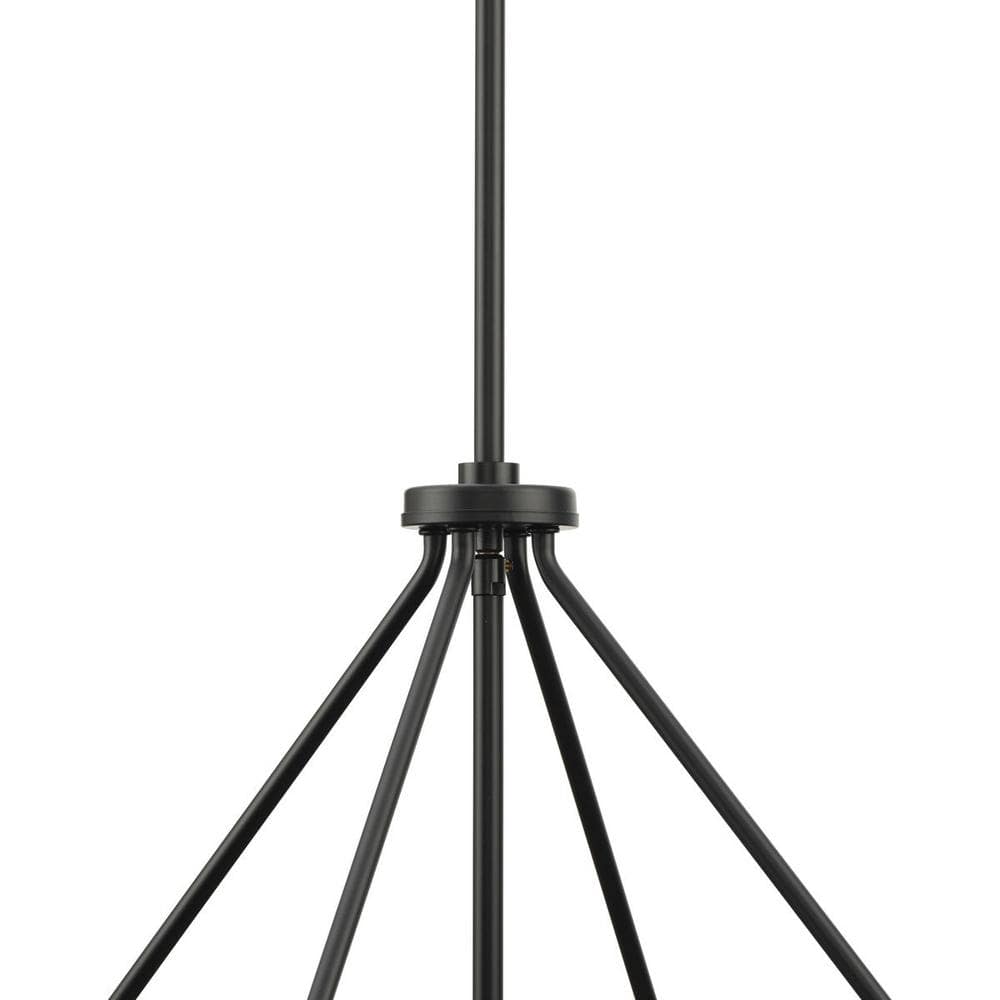 Progress Lighting Rivera 30 in. 6-Light Matte Black Luxe Industrial Chandelier with Textured Glass