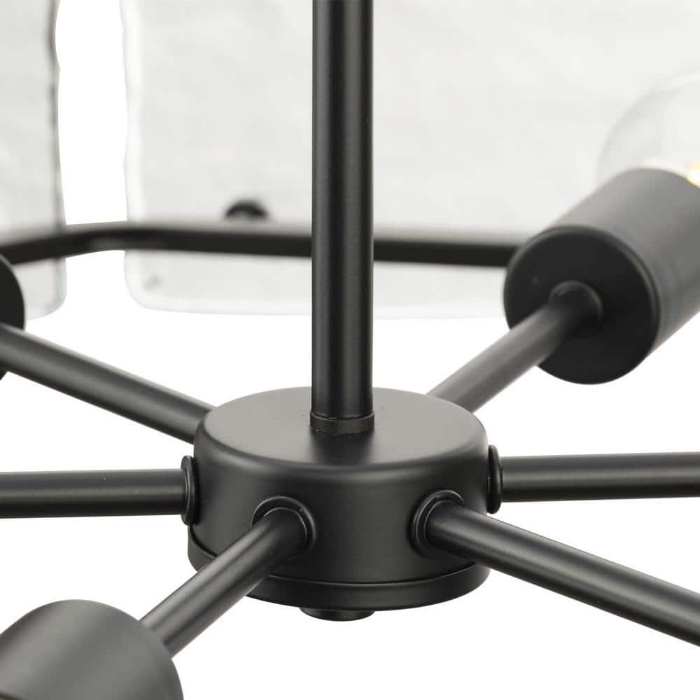 Progress Lighting Rivera 30 in. 6-Light Matte Black Luxe Industrial Chandelier with Textured Glass