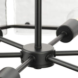 Progress Lighting Rivera 30 in. 6-Light Matte Black Luxe Industrial Chandelier with Textured Glass