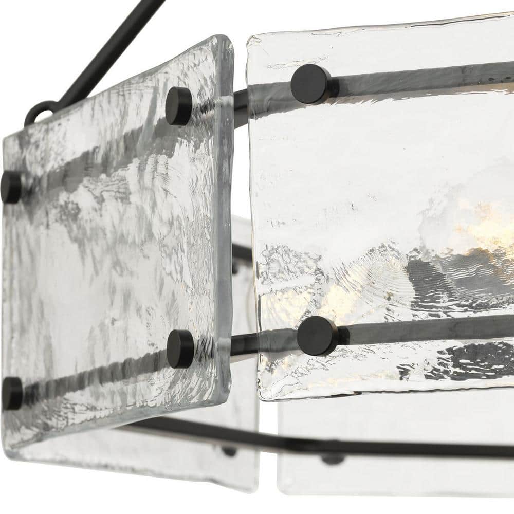 Progress Lighting Rivera 30 in. 6-Light Matte Black Luxe Industrial Chandelier with Textured Glass