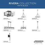 Progress Lighting Rivera 60-Watt 5-Light Matte Black Island Light with Textured Glass Shades