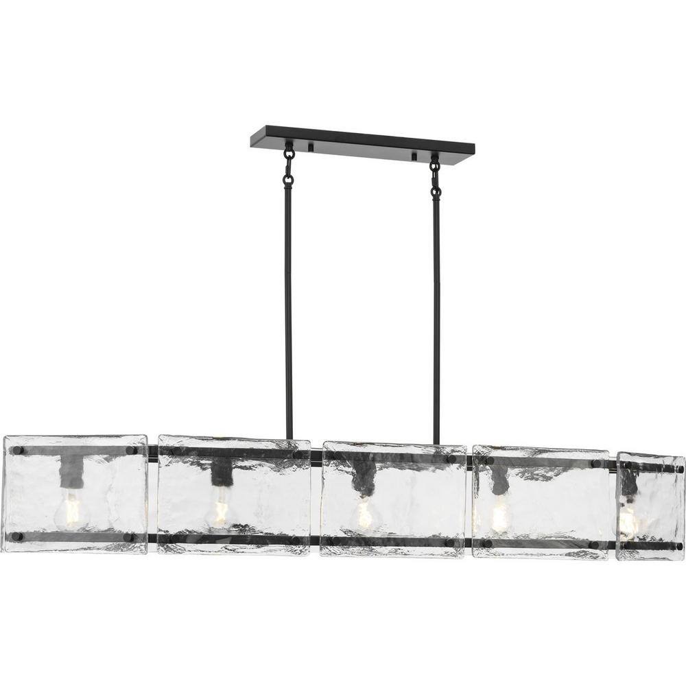 Progress Lighting Rivera 60-Watt 5-Light Matte Black Island Light with Textured Glass Shades