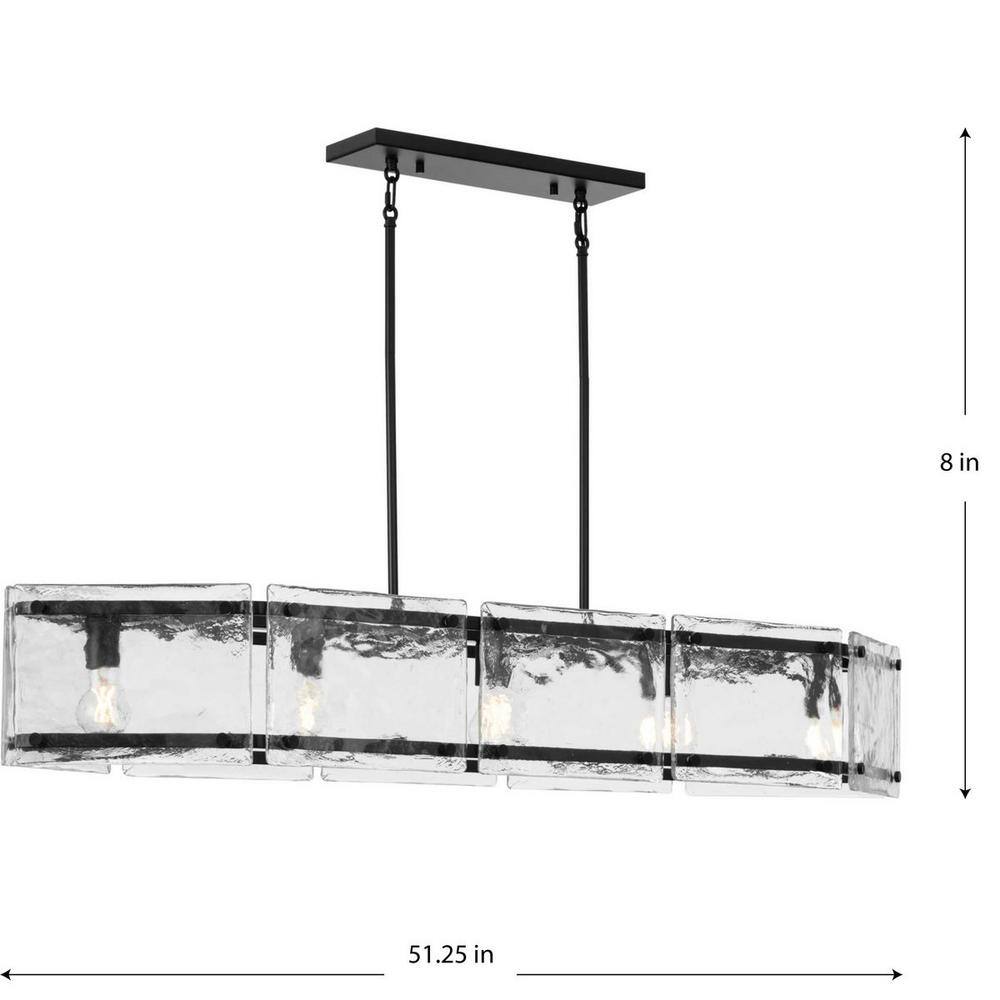Progress Lighting Rivera 60-Watt 5-Light Matte Black Island Light with Textured Glass Shades