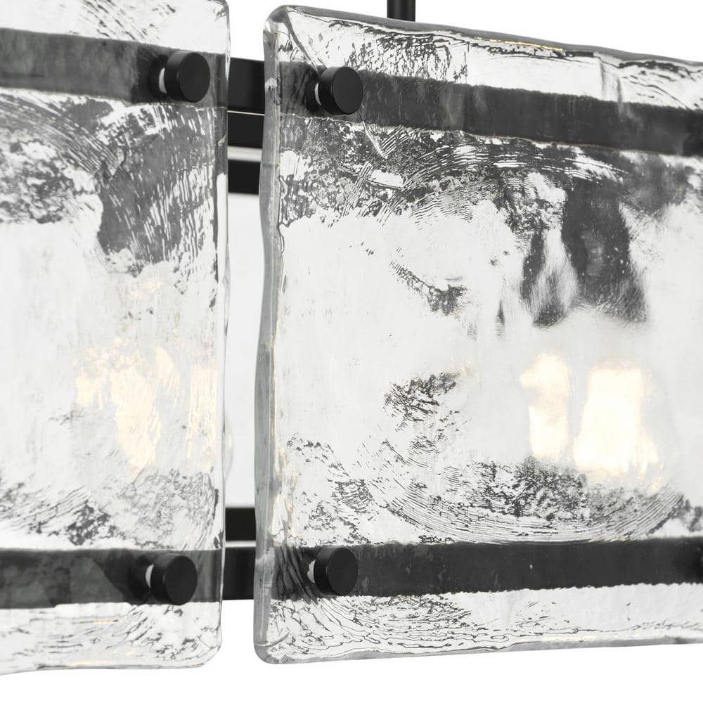 Progress Lighting Rivera 60-Watt 5-Light Matte Black Island Light with Textured Glass Shades