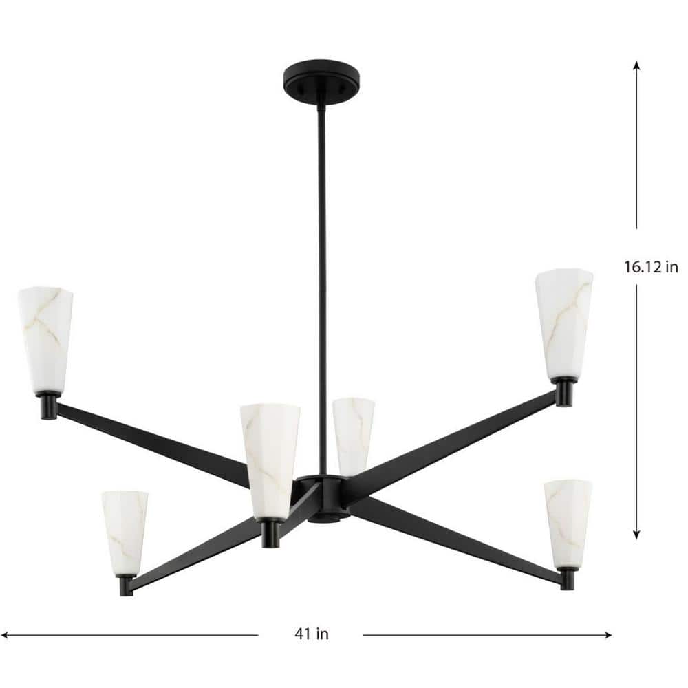 Progress Lighting Tosca Collection 6-Light Matte Black Modern Luxe Chandelier