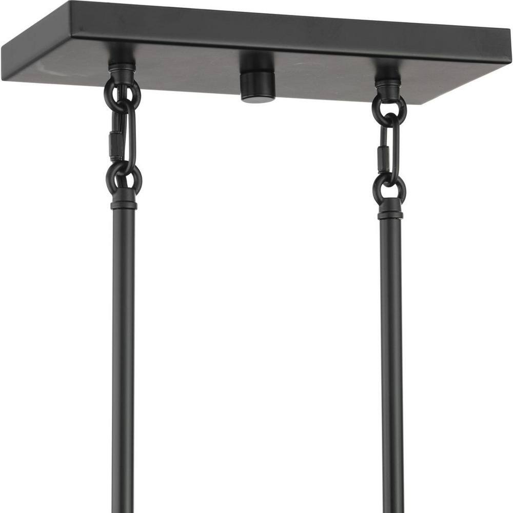 Progress Lighting Mauzy Collection 5-Light Matte Black Transitional Linear Chandelier with Clear Water Glass Shade for Dining Room