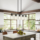 Progress Lighting Mauzy Collection 5-Light Matte Black Transitional Linear Chandelier with Clear Water Glass Shade for Dining Room