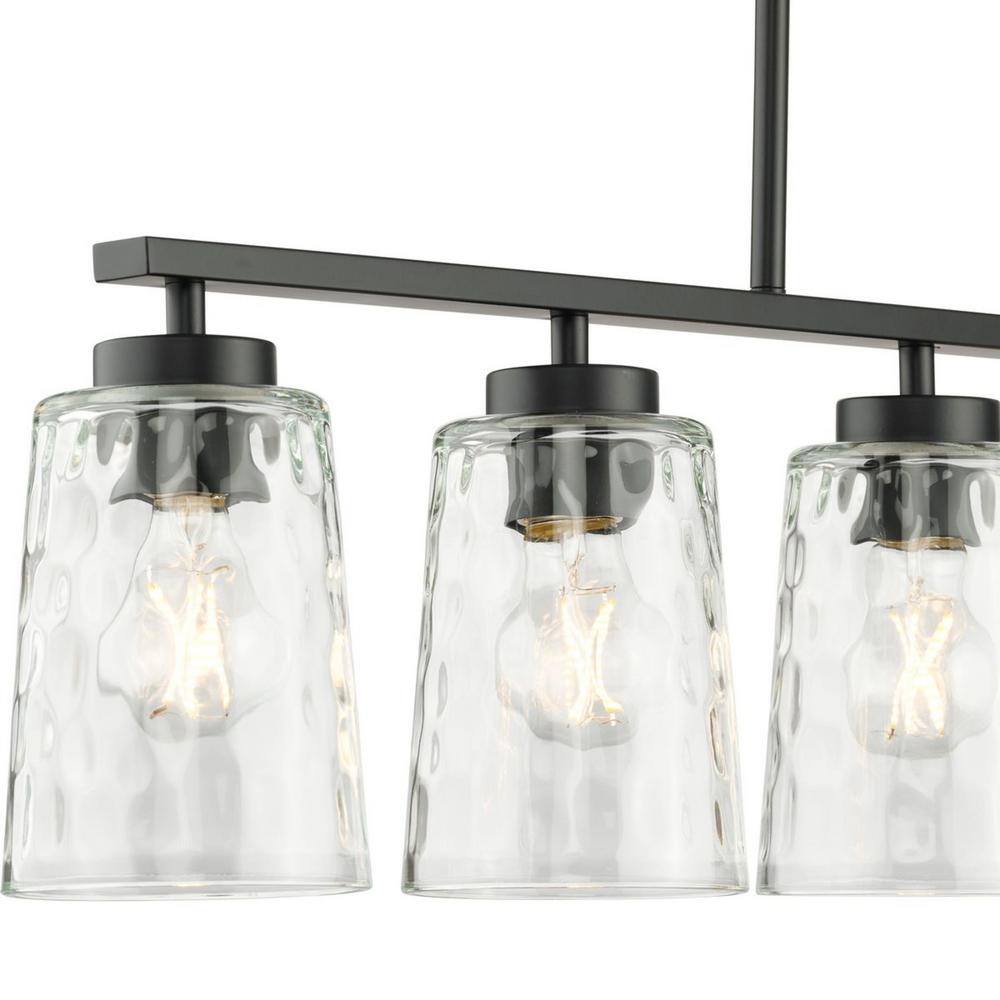 Progress Lighting Mauzy Collection 5-Light Matte Black Transitional Linear Chandelier with Clear Water Glass Shade for Dining Room