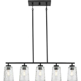 Progress Lighting Mauzy Collection 5-Light Matte Black Transitional Linear Chandelier with Clear Water Glass Shade for Dining Room