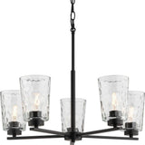 Progress Lighting Mauzy Collection 5-Light Matte Black Transitional Chandelier with Clear Water Glass Shade for Dining Room