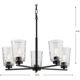 Progress Lighting Mauzy Collection 5-Light Matte Black Transitional Chandelier with Clear Water Glass Shade for Dining Room
