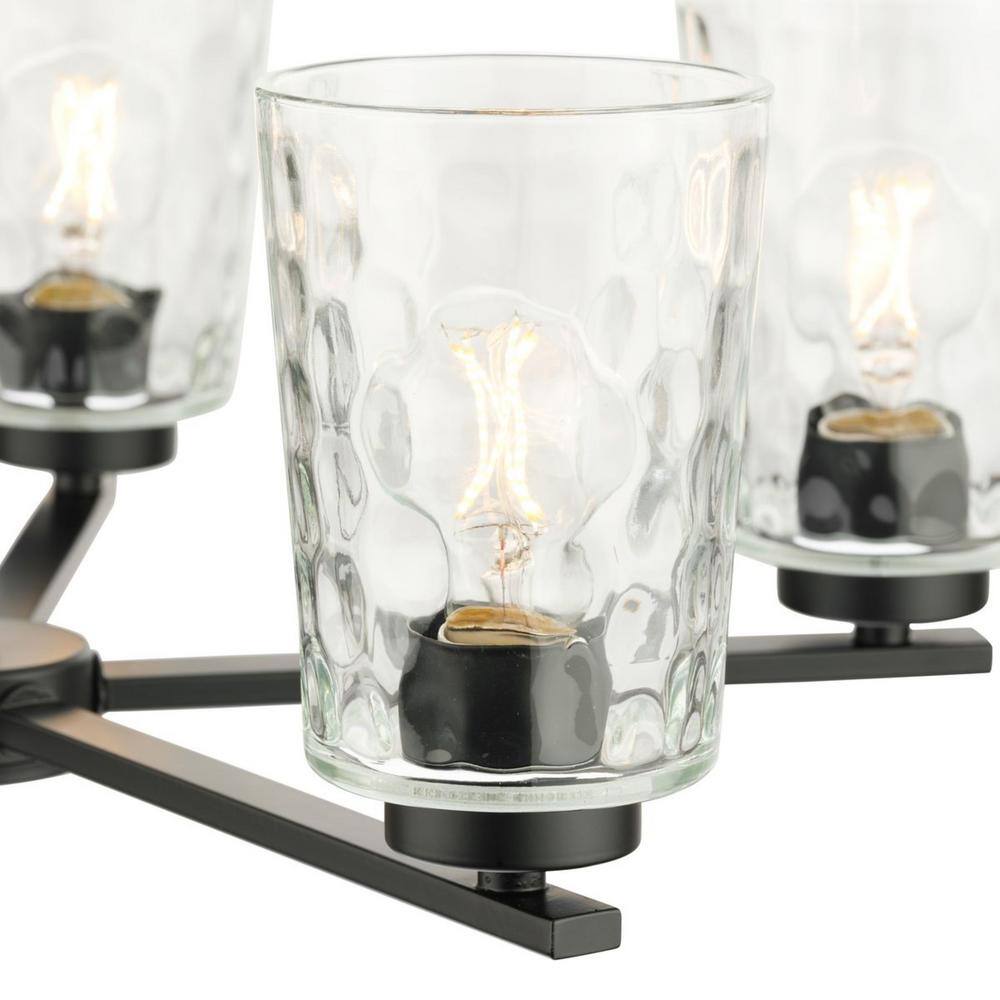 Progress Lighting Mauzy Collection 5-Light Matte Black Transitional Chandelier with Clear Water Glass Shade for Dining Room