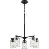 Progress Lighting Mauzy Collection 5-Light Matte Black Transitional Chandelier with Clear Water Glass Shade for Dining Room