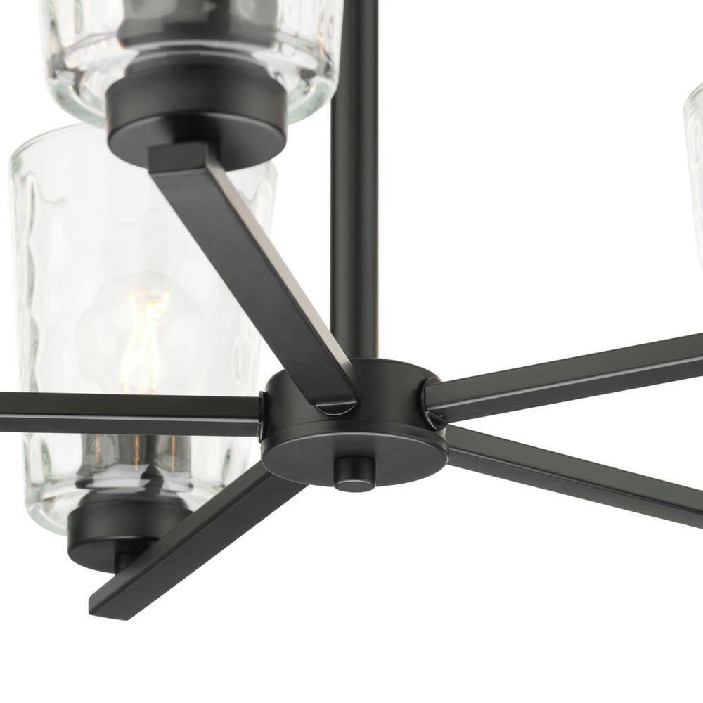 Progress Lighting Mauzy Collection 5-Light Matte Black Transitional Chandelier with Clear Water Glass Shade for Dining Room