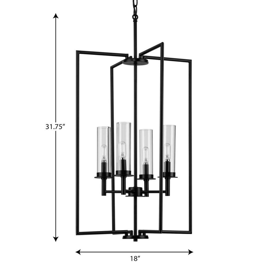 Progress Lighting Kellwyn 4-Light Matte Black Clear Glass Transitional Foyer Chandelier Light