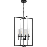 Progress Lighting Kellwyn 4-Light Matte Black Clear Glass Transitional Foyer Chandelier Light