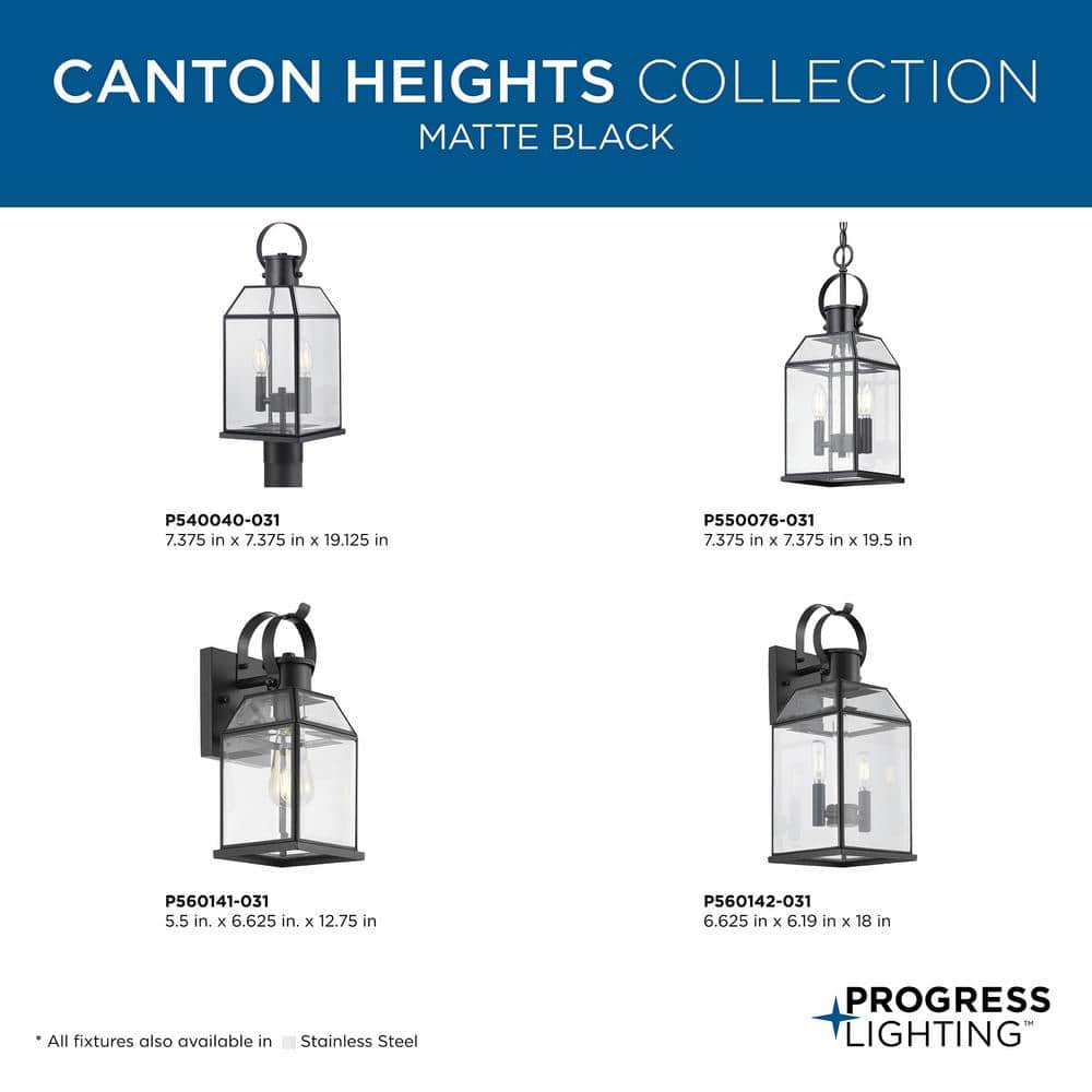 Progress Lighting Canton Heights 2-Light Matte Black Outdoor Pendant Light with Clear Beveled Glass, 7.375 in W x 19.5 in H