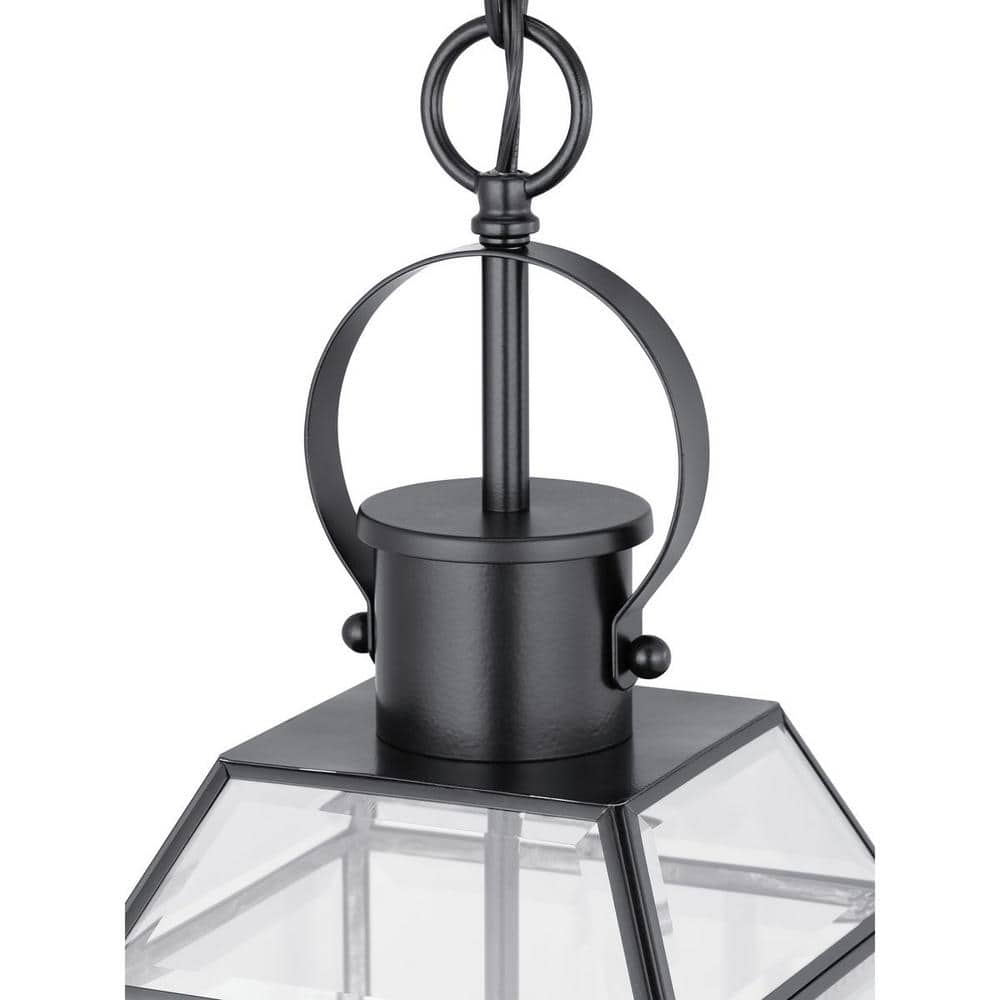 Progress Lighting Canton Heights 2-Light Matte Black Outdoor Pendant Light with Clear Beveled Glass, 7.375 in W x 19.5 in H