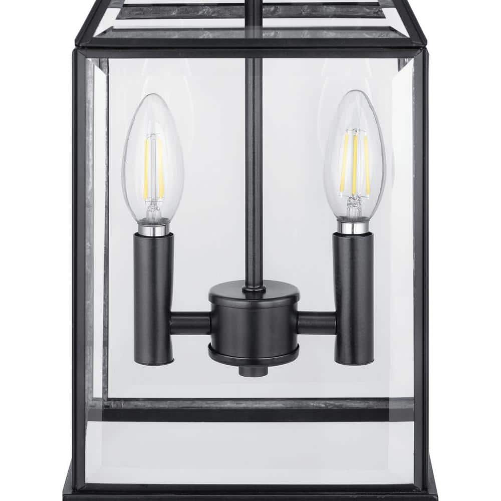 Progress Lighting Canton Heights 2-Light Matte Black Outdoor Pendant Light with Clear Beveled Glass, 7.375 in W x 19.5 in H