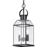Progress Lighting Canton Heights 2-Light Matte Black Outdoor Pendant Light with Clear Beveled Glass, 7.375 in W x 19.5 in H