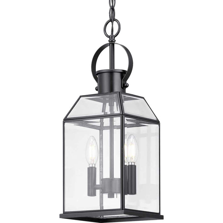 Progress Lighting Canton Heights 2-Light Matte Black Outdoor Pendant Light with Clear Beveled Glass, 7.375 in W x 19.5 in H