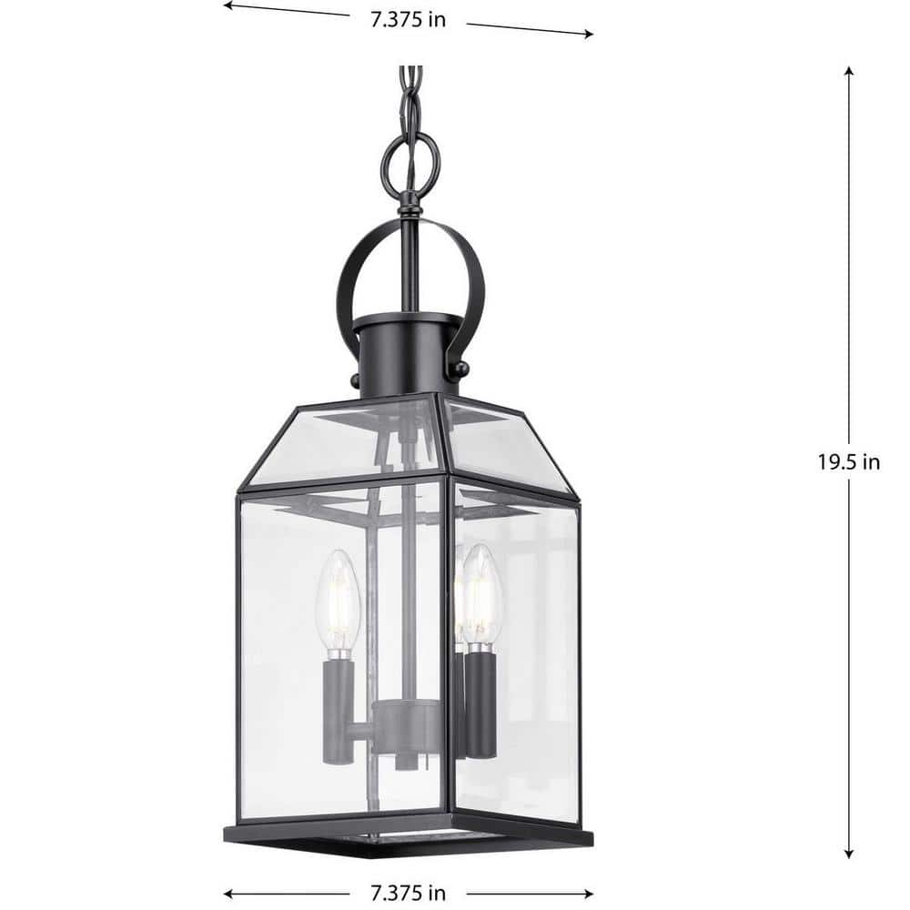 Progress Lighting Canton Heights 2-Light Matte Black Outdoor Pendant Light with Clear Beveled Glass, 7.375 in W x 19.5 in H