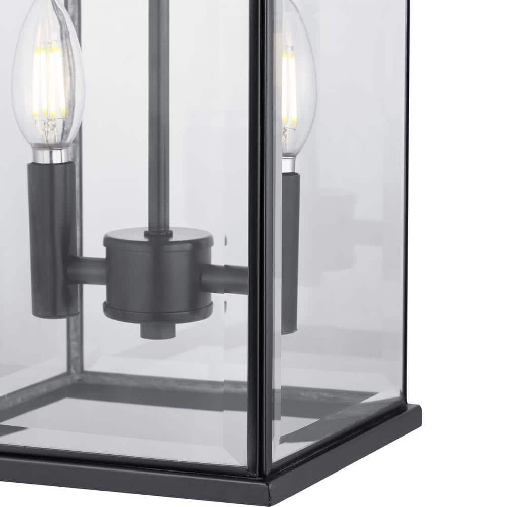 Progress Lighting Canton Heights 2-Light Matte Black Outdoor Pendant Light with Clear Beveled Glass, 7.375 in W x 19.5 in H