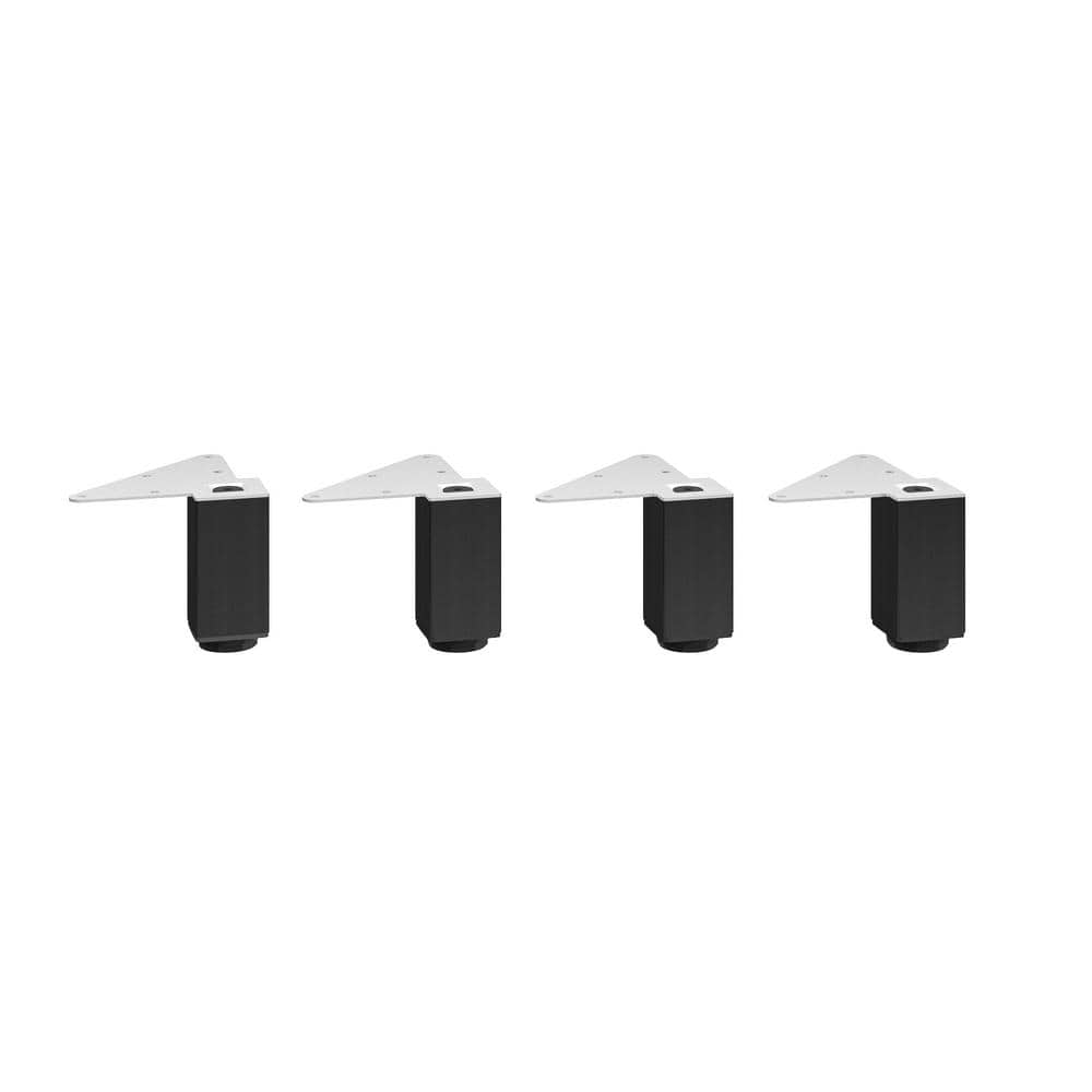 Richelieu 3-15/16 in. Matte Black Metal Square Furniture Leg with Leveling Glide (4-Pack)