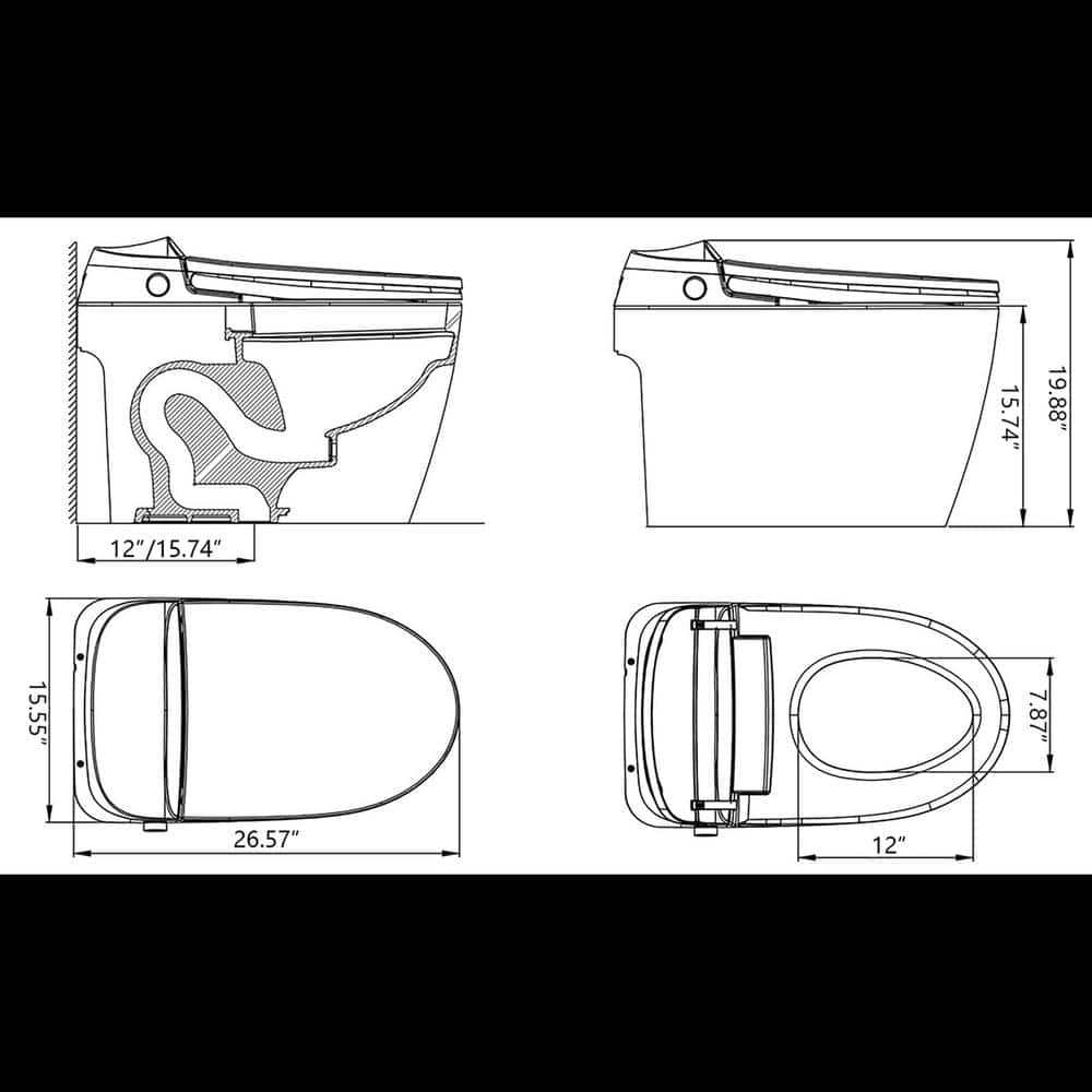 Staykiwi Matte Black Elongated Bidet Toilet 1.28 GPF with Adjustable Sprayer, Deodorizing, Soft Close