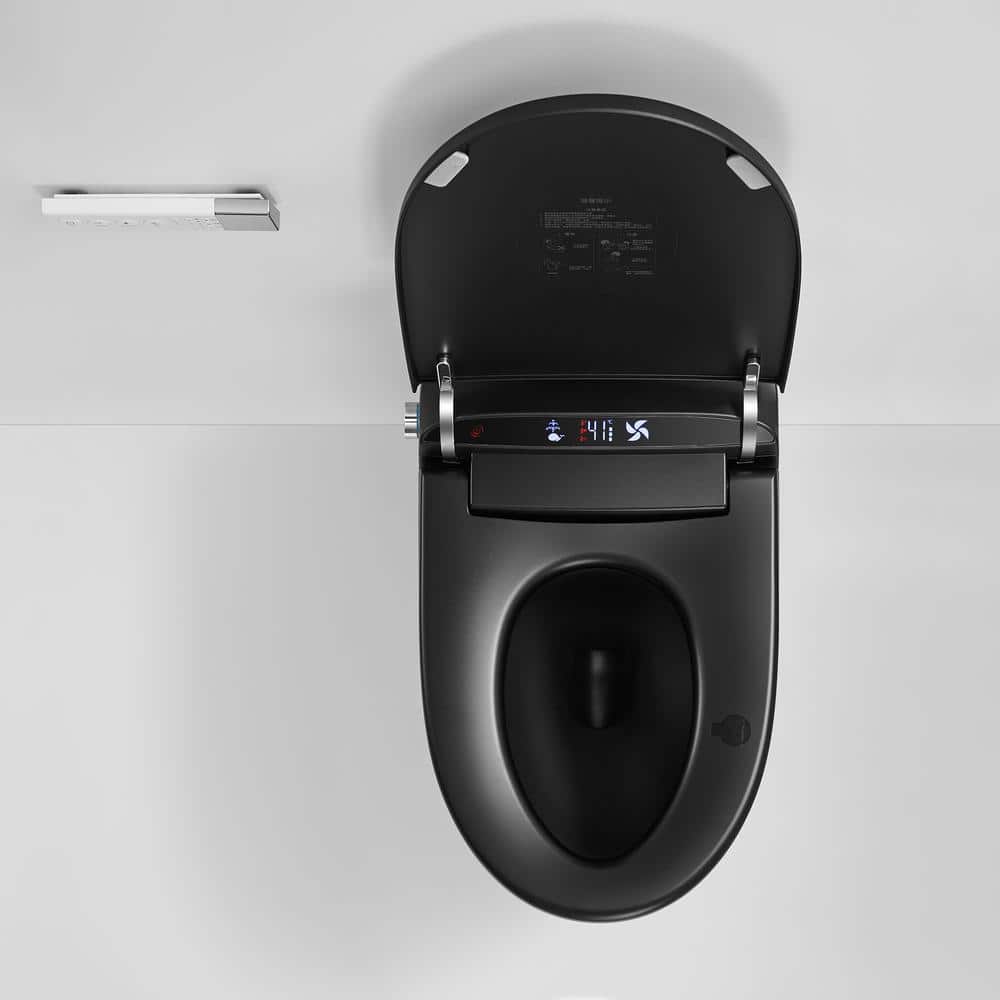 Staykiwi Matte Black Elongated Bidet Toilet 1.28 GPF with Adjustable Sprayer, Deodorizing, Soft Close