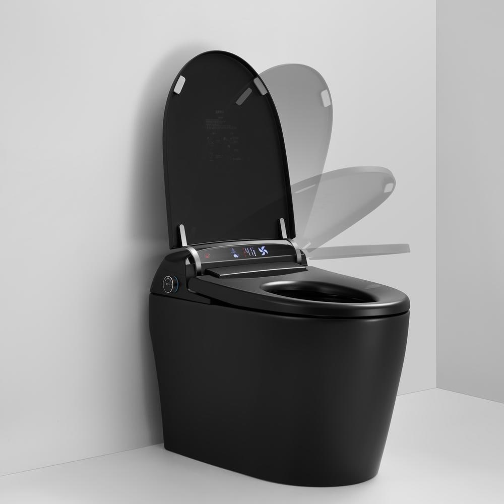 Staykiwi Matte Black Elongated Bidet Toilet 1.28 GPF with Adjustable Sprayer, Deodorizing, Soft Close