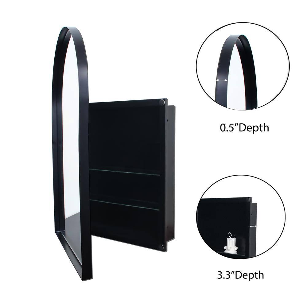 Tenleaf 24.00 in. W x 35.80 in. H Arched Metal Medicine Cabinet with Mirror, Wall Cabinet with Adjustable Shelves, Matte Black