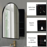 Tenleaf 24.00 in. W x 35.80 in. H Arched Metal Medicine Cabinet with Mirror, Wall Cabinet with Adjustable Shelves, Matte Black