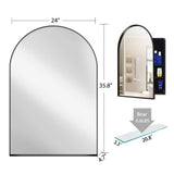 Tenleaf 24.00 in. W x 35.80 in. H Arched Metal Medicine Cabinet with Mirror, Wall Cabinet with Adjustable Shelves, Matte Black