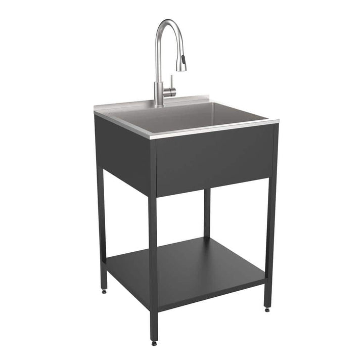 Transolid 15-Gallon Freestanding Laundry Sink with Cabinet in Matte Black