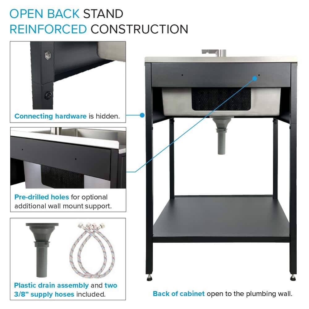 Transolid 15-Gallon Freestanding Laundry Sink with Cabinet in Matte Black