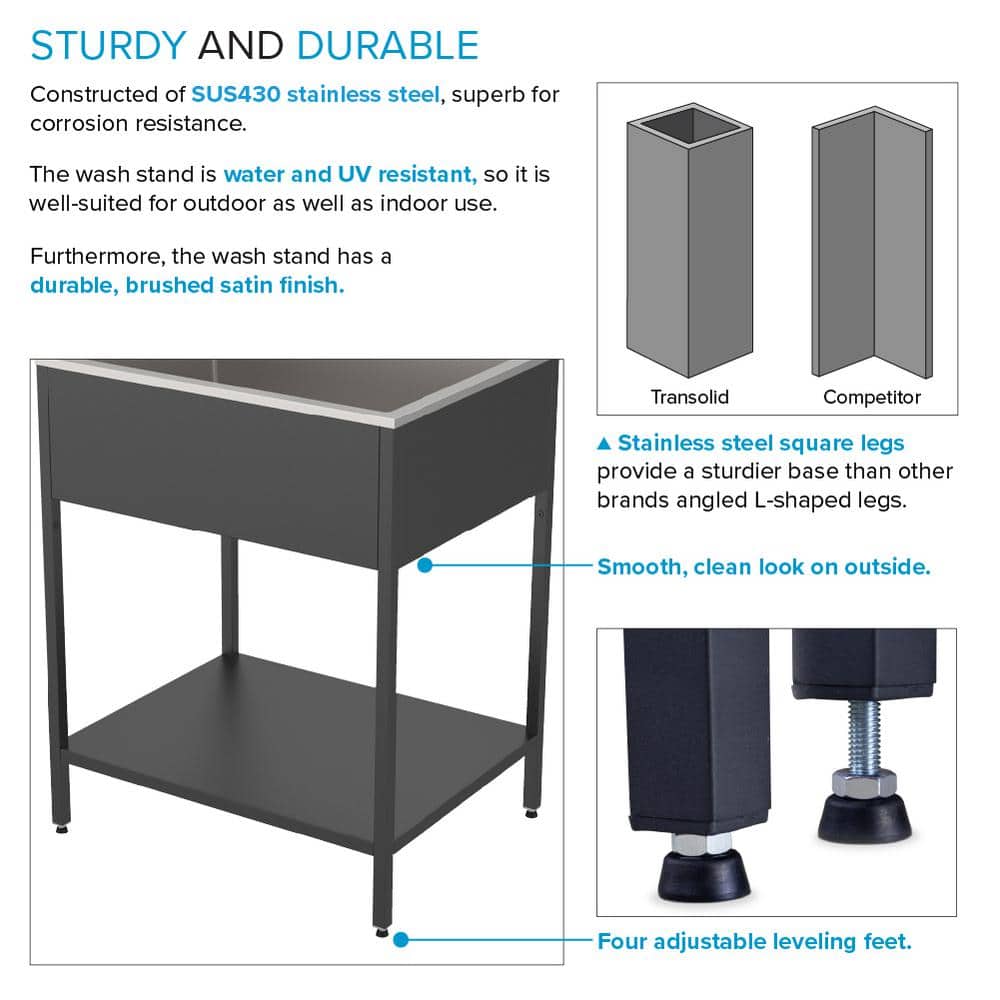 Transolid 18 Gal Matte Black Freestanding Laundry Sink with Cabinet and Faucet