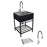Transolid Stainless Steel Apron-Front Utility Sink with Matte Black Wash Stand