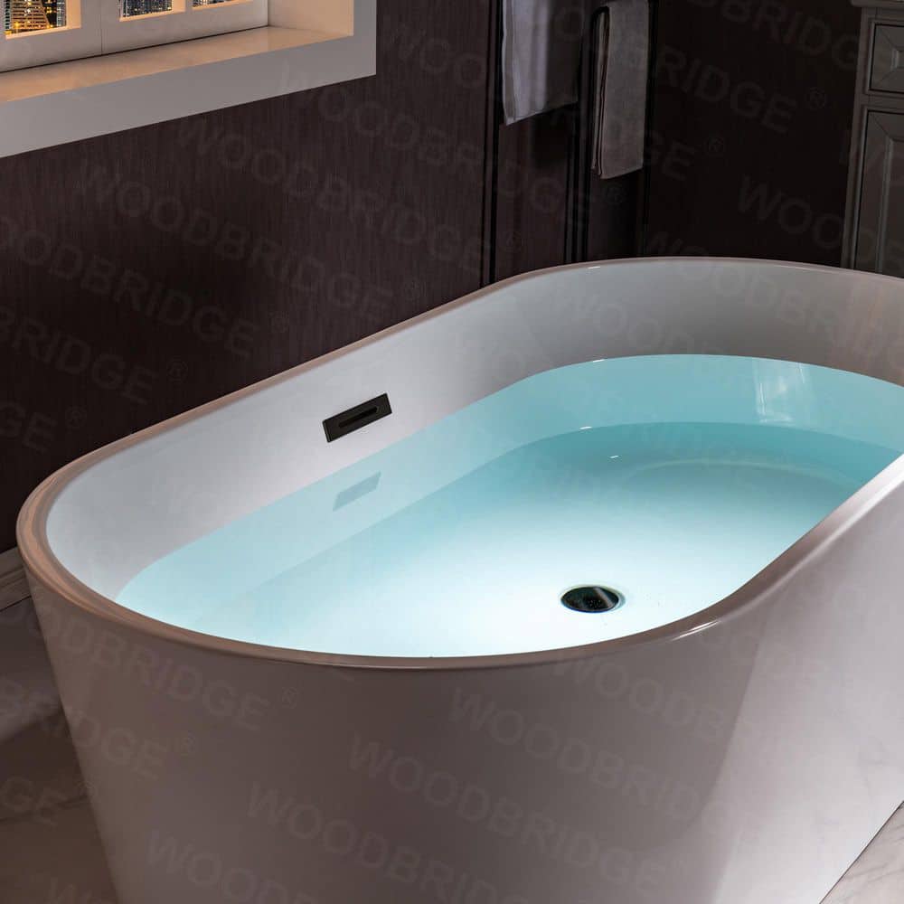 WOODBRIDGE Dieppe 59 in. Acrylic Double-Ended Flat Bottom Freestanding Bathtub with Chrome Overflow and Drain, White