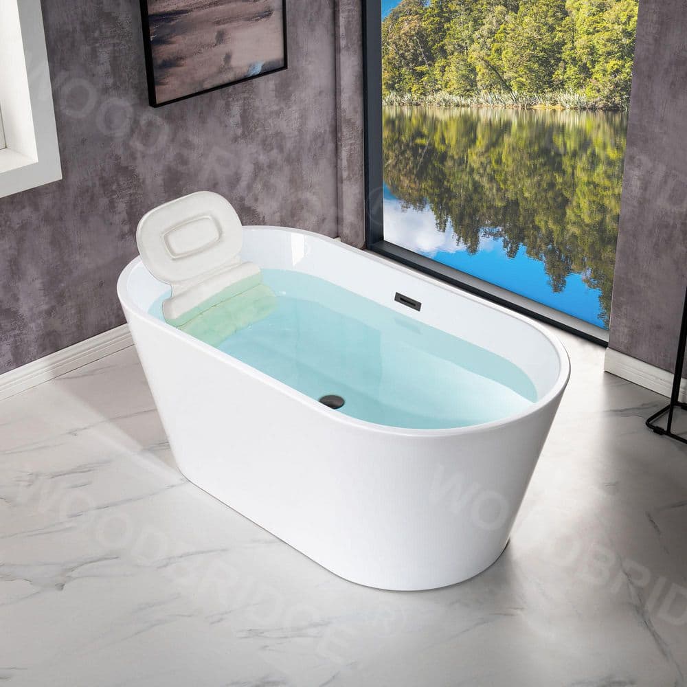 WOODBRIDGE Dieppe 59 in. Acrylic Double-Ended Flat Bottom Freestanding Bathtub with Chrome Overflow and Drain, White