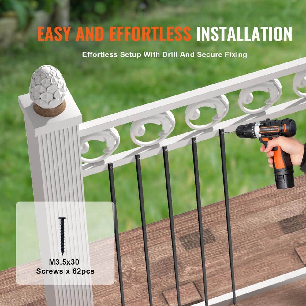 VEVOR Staircase Balusters 44.02 in. H x 0.51 in. W Square Black Aluminum Alloy Stair Railing Kit Deck Baluster (31-Pack)