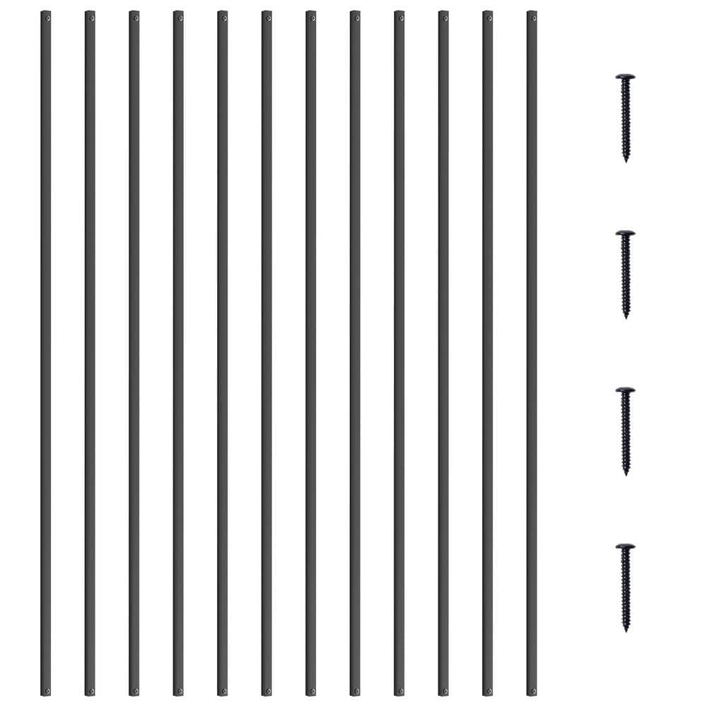 VEVOR Staircase Balusters 44.02 in. H x 0.51 in. W Square Black Aluminum Alloy Stair Railing Kit Deck Baluster (31-Pack)