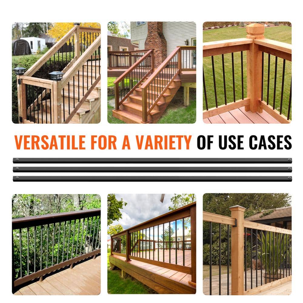 VEVOR Staircase Balusters 44.02 in. H x 0.51 in. W Square Black Aluminum Alloy Stair Railing Kit Deck Baluster (31-Pack)