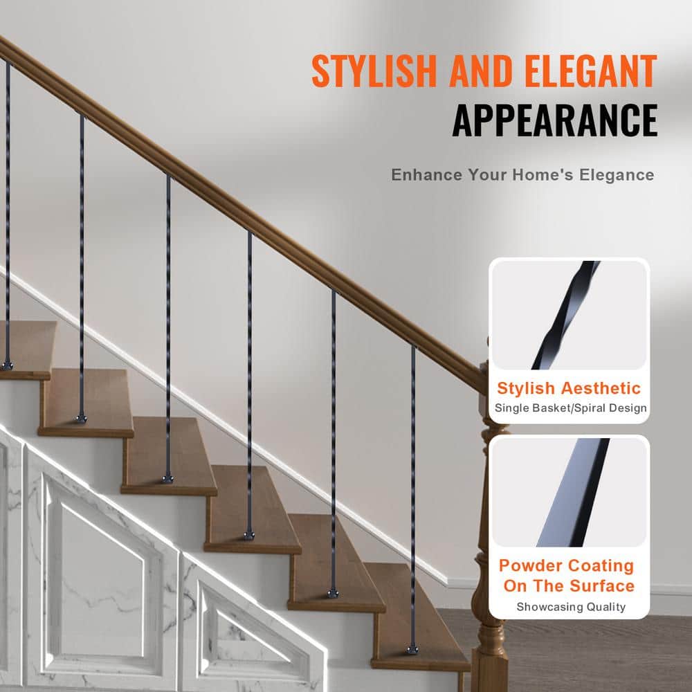 VEVOR Staircase Metal Balusters, 44 in. H x 1/2 in. W Galvanized Steel Decorative Banister Spindles, 10-Pack Deck Baluster