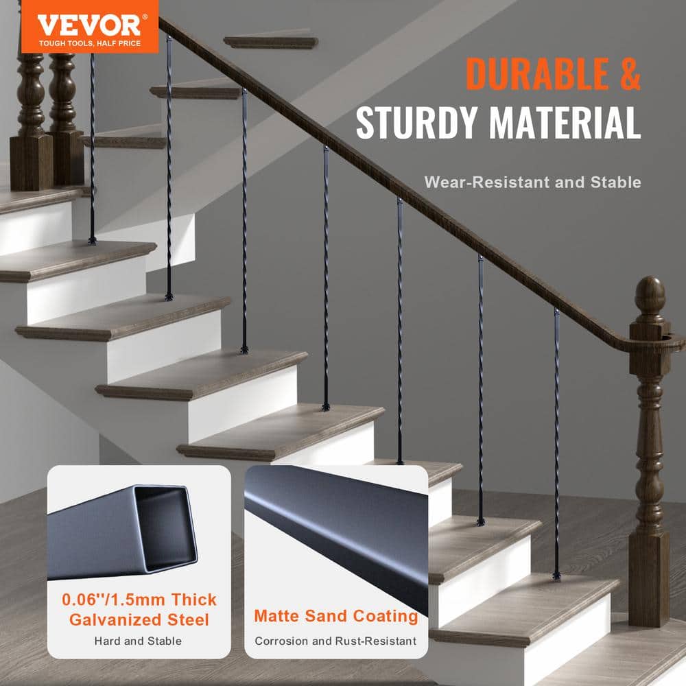 VEVOR Staircase Metal Balusters, 44 in. H x 1/2 in. W Galvanized Steel Decorative Banister Spindles, 10-Pack Deck Baluster